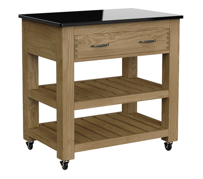 Kitchen Island (Oak) Two Drawer With Black Granite Top : 