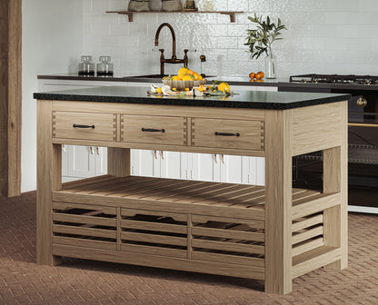Kitchen Island (Oak) Three Drawer With Black Granite Top : 