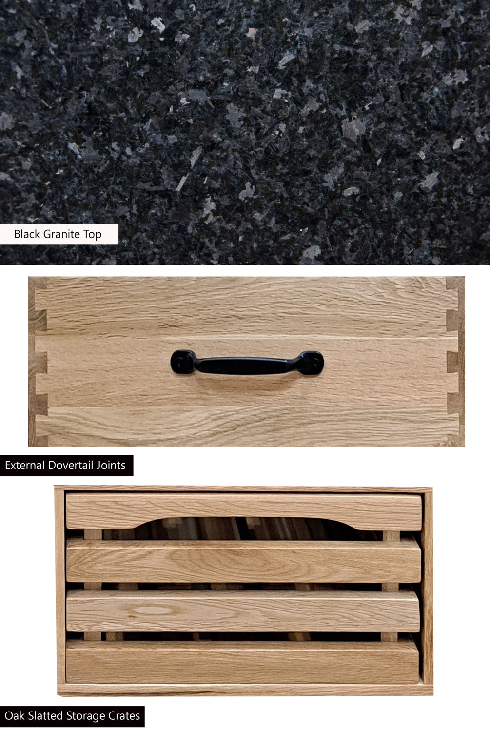 Kitchen Island (Oak) Three Drawer With Black Granite Top : 
