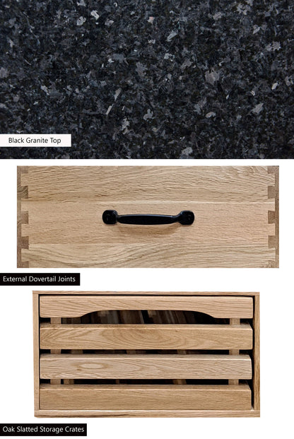 Kitchen Island (Oak) Three Drawer With Black Granite Top : 