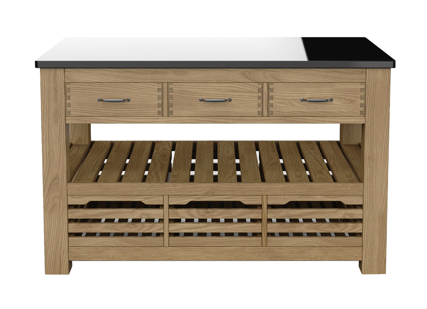 Kitchen Island (Oak) Three Drawer With Black Granite Top : 
