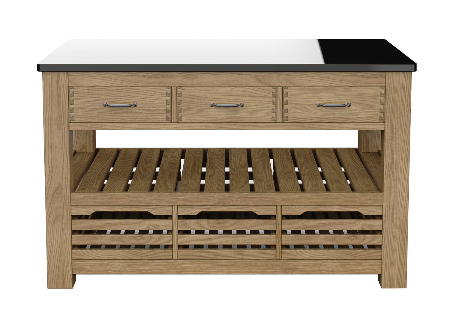Kitchen Island (Oak) Three Drawer With Black Granite Top : 