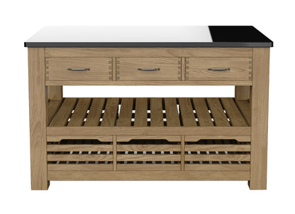 Kitchen Island (Oak) Three Drawer With Black Granite Top : 