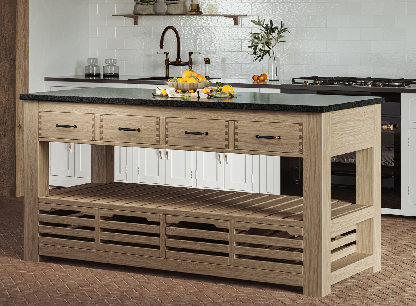 Kitchen Island (Oak) Four Drawer With Black Granite Top : 