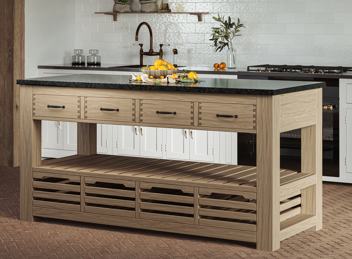 Kitchen Island (Oak) Four Drawer With Black Granite Top : 