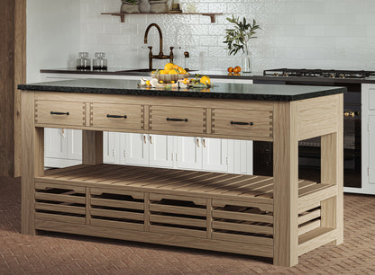 Kitchen Island (Oak) Four Drawer With Black Granite Top : 