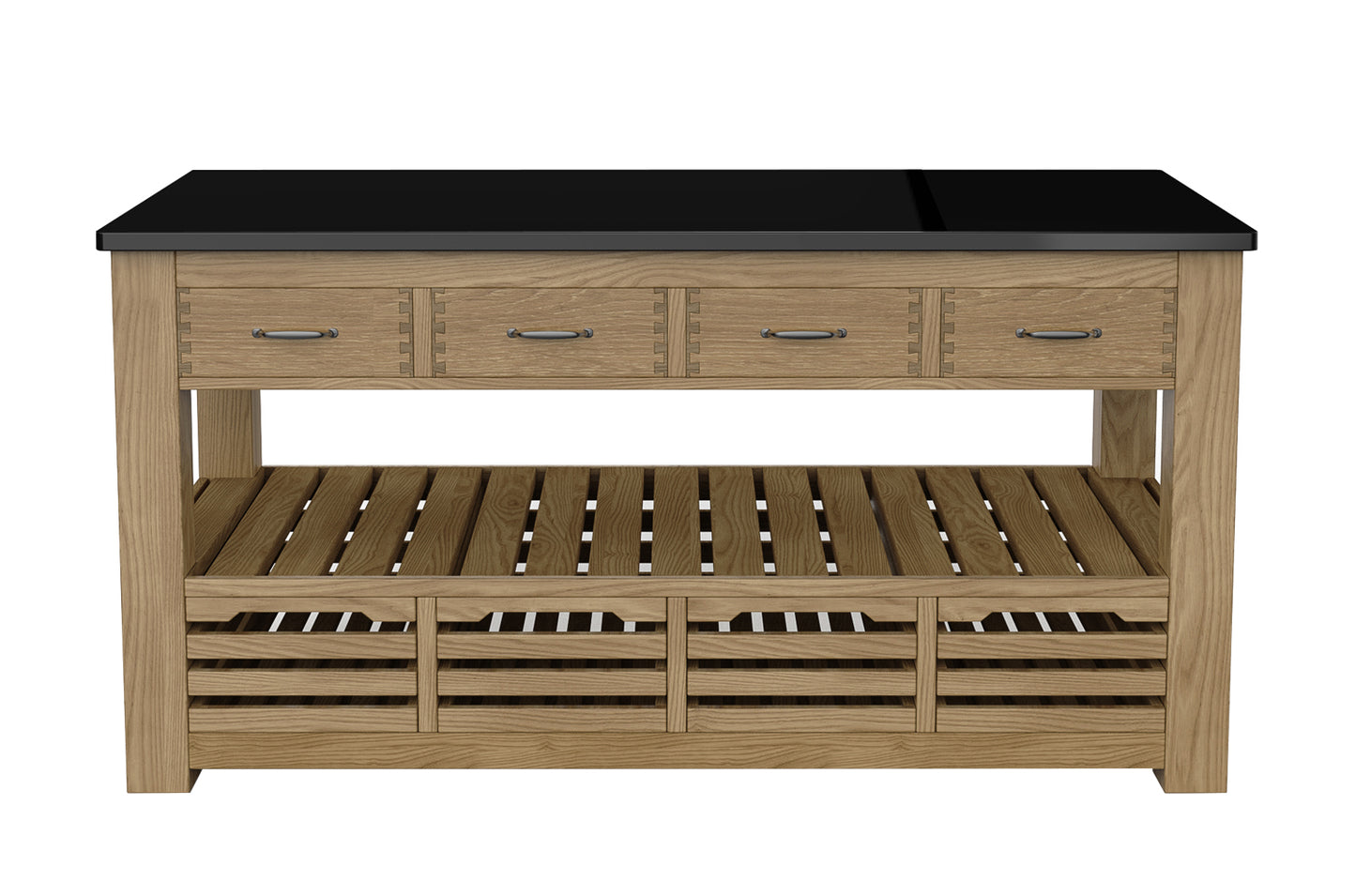 Kitchen Island (Oak) Four Drawer With Black Granite Top : 