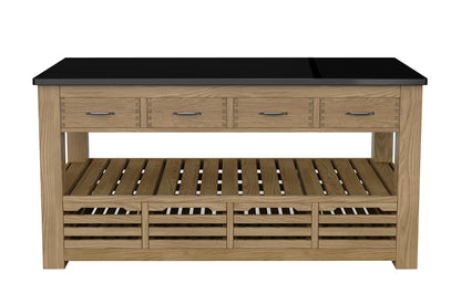 Kitchen Island (Oak) Four Drawer With Black Granite Top : 