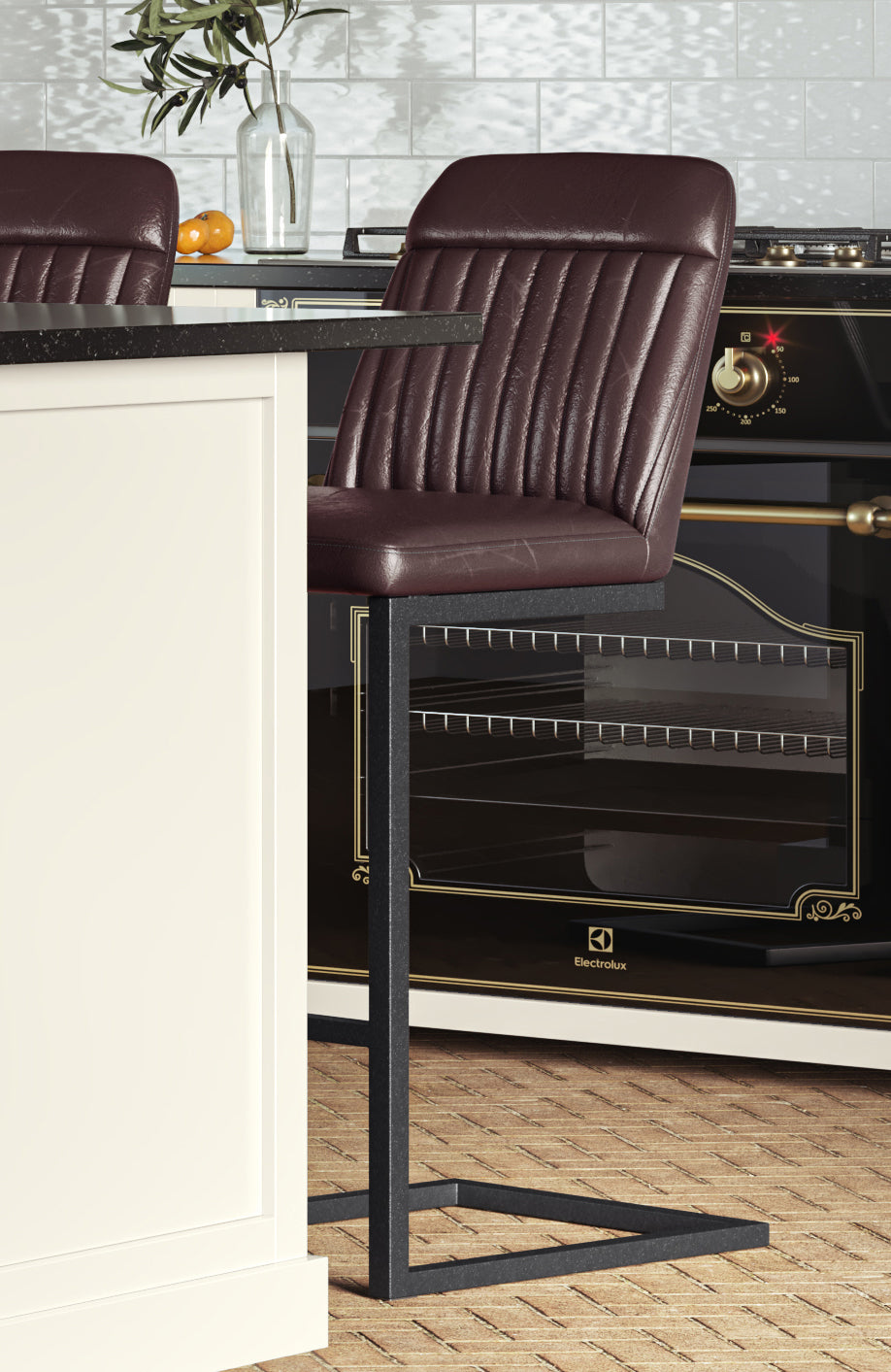 Vintage Brown Leather Bar Stool (Pack of Two) :  Reclaimed Range, Brown Leather, Steel Framed Bar Stool With Antiqued, Distressed Leather, stylish