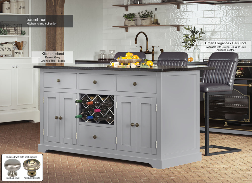 Grey Kitchen Island With Black Granite Worktop : Stunning  Grey Painted Kitchen Island with Black Granite Worktop. Comes with wine racks, and a selection of either rustic or modern brushed steel handles and knobs