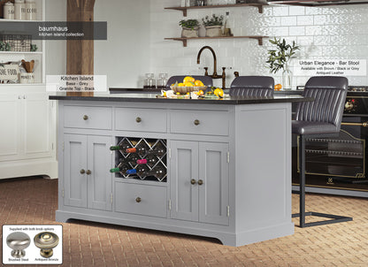 Grey Kitchen Island With Black Granite Worktop : Stunning  Grey Painted Kitchen Island with Black Granite Worktop. Comes with wine racks, and a selection of either rustic or modern brushed steel handles and knobs