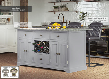 Grey Kitchen Island With Grey Granite Worktop : Stunning  Grey Painted Kitchen Island with Grey Granite Worktop. Comes with wine racks, and a selection of either rustic or modern brushed steel handles and knobs