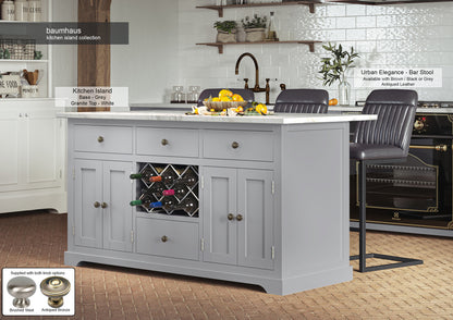 Grey Kitchen Island With White Marble Worktop : Stunning  Grey Painted Kitchen Island with White Granite Worktop. Comes with wine racks, and a selection of either rustic or modern brushed steel handles and knobs