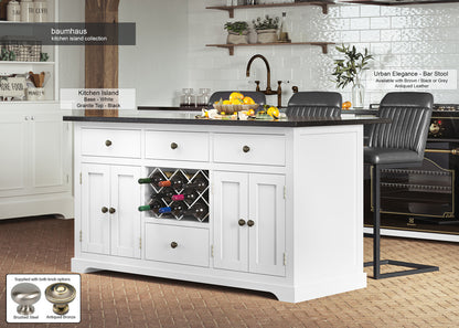 White Kitchen Island With Black Granite Worktop : Stunning  White Painted Kitchen Island with Black Granite Worktop. Comes with wine racks, and a selection of either rustic or modern brushed steel handles and knobs