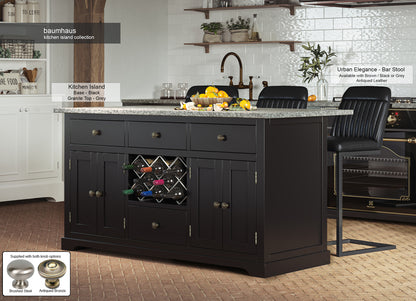 Black Kitchen Island With Grey Granite Worktop : Stunning  Black Painted Kitchen Island with Grey Granite Worktop. Comes with wine racks, and a selection of either rustic or modern brushed steel handles and knobs