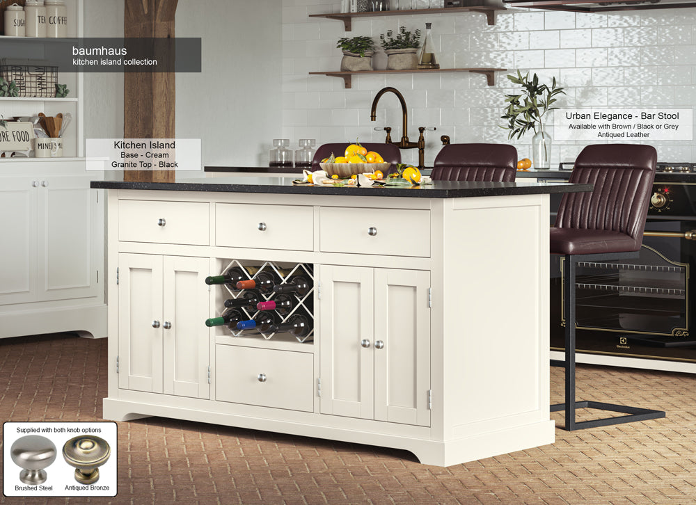 Cream Kitchen Island With Black Granite Worktop : Stunning  Cream Painted Kitchen Island with Black Granite Worktop. Comes with wine racks, and a selection of either rustic or modern brushed steel handles and knobs