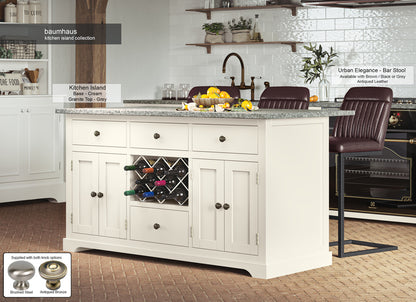 Cream Kitchen Island With Grey Granite Worktop : Stunning  Cream Painted Kitchen Island with Grey Granite Worktop. Comes with wine racks, and a selection of either rustic or modern brushed steel handles and knobs