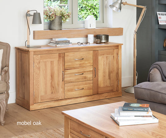 Oak Large Sideboard :  large three drawer sideboard. Quality storage solutions for contemporary living. Part of the  Oak dining room furniture range.