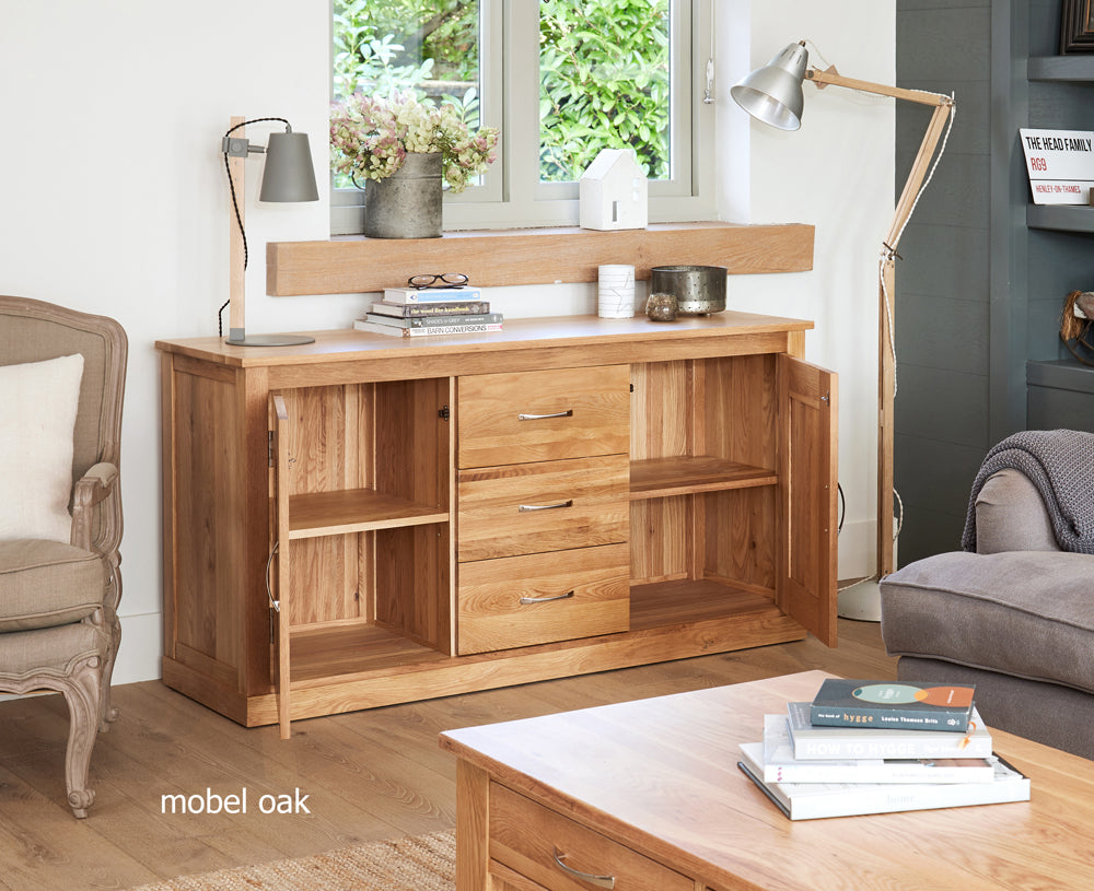 Oak Large Sideboard :  large three drawer sideboard. Quality storage solutions for contemporary living. Part of the  Oak dining room furniture range.