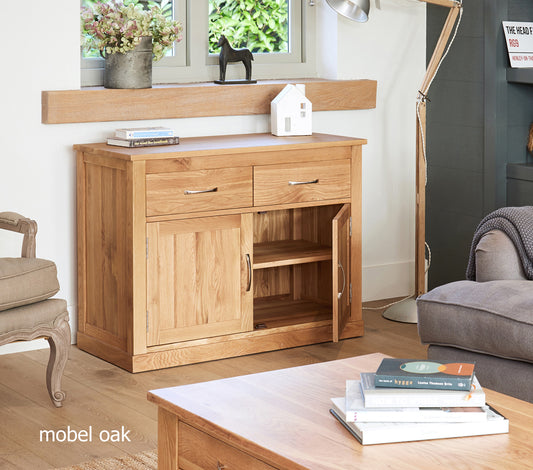 Oak Small Sideboard :  small oak sideboard. two doors and two drawers Quality storage solutions for contemporary living. Part of the  Oak dining room furniture range.