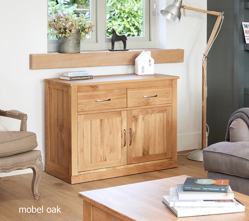 Oak Small Sideboard :  small oak sideboard. two doors and two drawers Quality storage solutions for contemporary living. Part of the  Oak dining room furniture range.