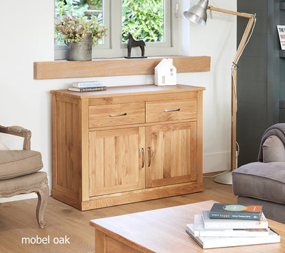 Oak Small Sideboard :  small oak sideboard. two doors and two drawers Quality storage solutions for contemporary living. Part of the  Oak dining room furniture range.