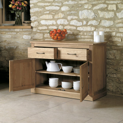 Oak Small Sideboard :  small oak sideboard. two doors and two drawers Quality storage solutions for contemporary living. Part of the  Oak dining room furniture range.