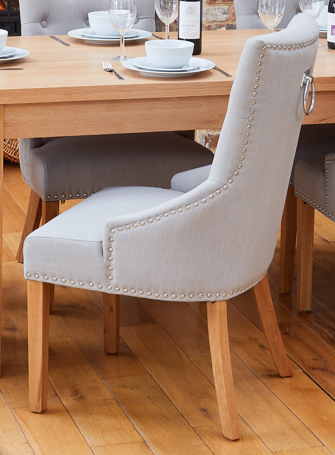 Oak Accent Narrow Back Upholstered Dining Chair - Grey (Pack Of Two) : Pair of exquisite oak upholstered dining chairs. Part of the  Oak dining room furniture ranges