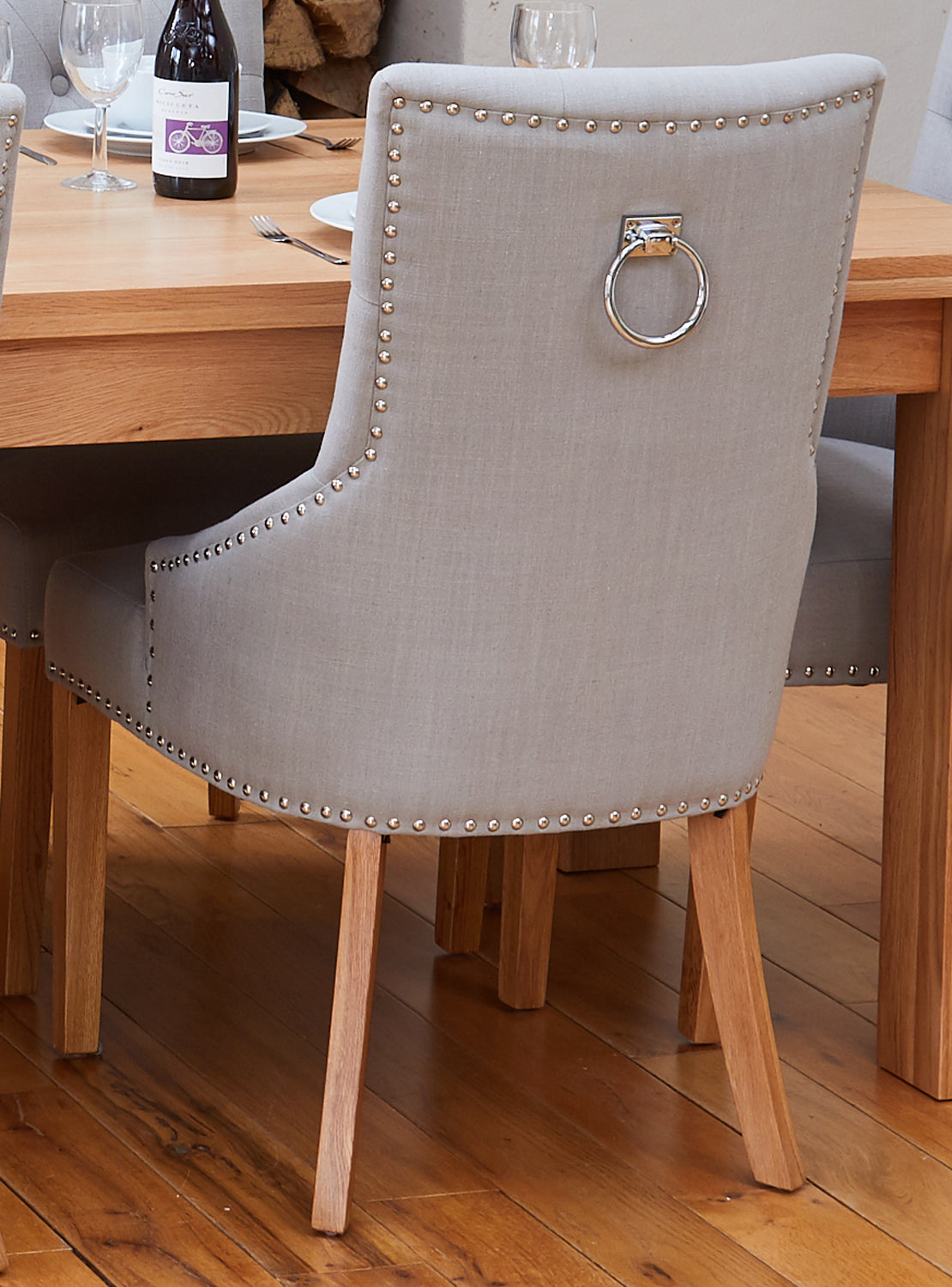 Oak Accent Narrow Back Upholstered Dining Chair - Grey (Pack Of Two) : Pair of exquisite oak upholstered dining chairs. Part of the  Oak dining room furniture ranges