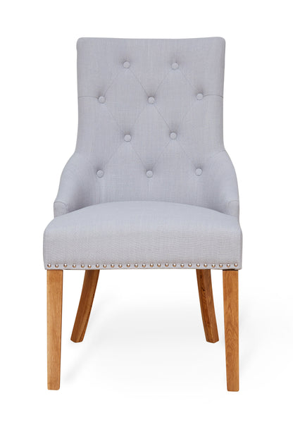 Oak Accent Narrow Back Upholstered Dining Chair - Grey (Pack Of Two) : Pair of exquisite oak upholstered dining chairs. Part of the  Oak dining room furniture ranges