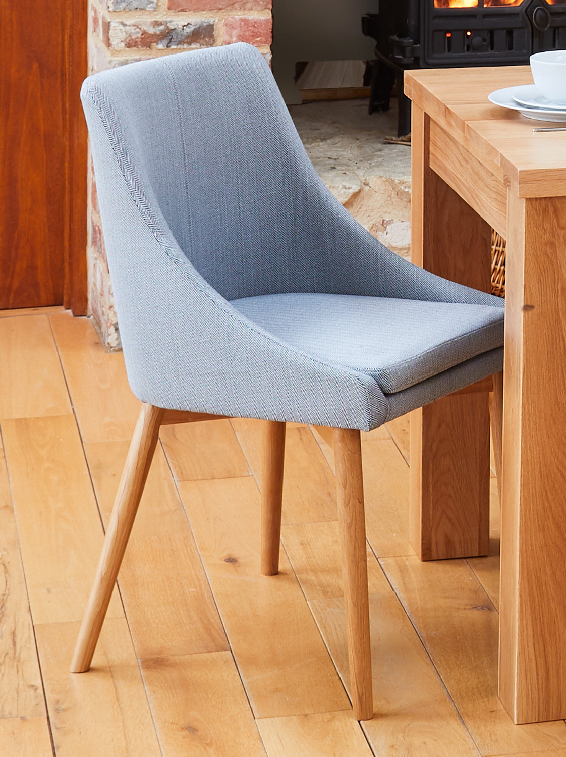 Oak Grey Chair (Pack of two) : Pair of exquisite oak upholstered dining chairs. Part of the  Oak dining room furniture ranges