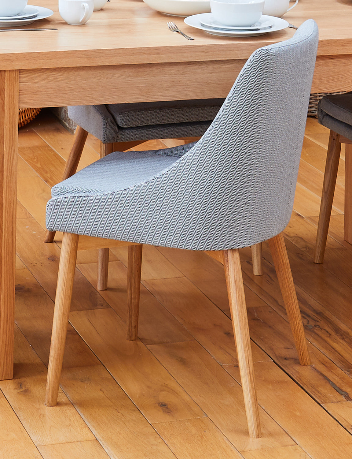 Oak Grey Chair (Pack of two) : Pair of exquisite oak upholstered dining chairs. Part of the  Oak dining room furniture ranges