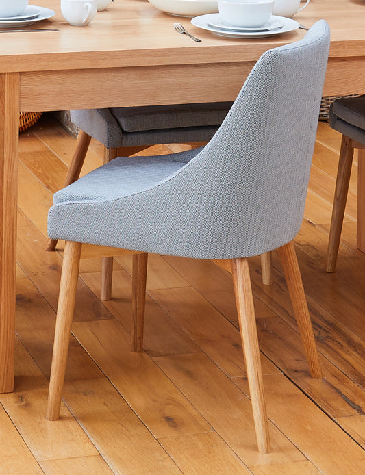 Oak Grey Chair (Pack of two) : Pair of exquisite oak upholstered dining chairs. Part of the  Oak dining room furniture ranges