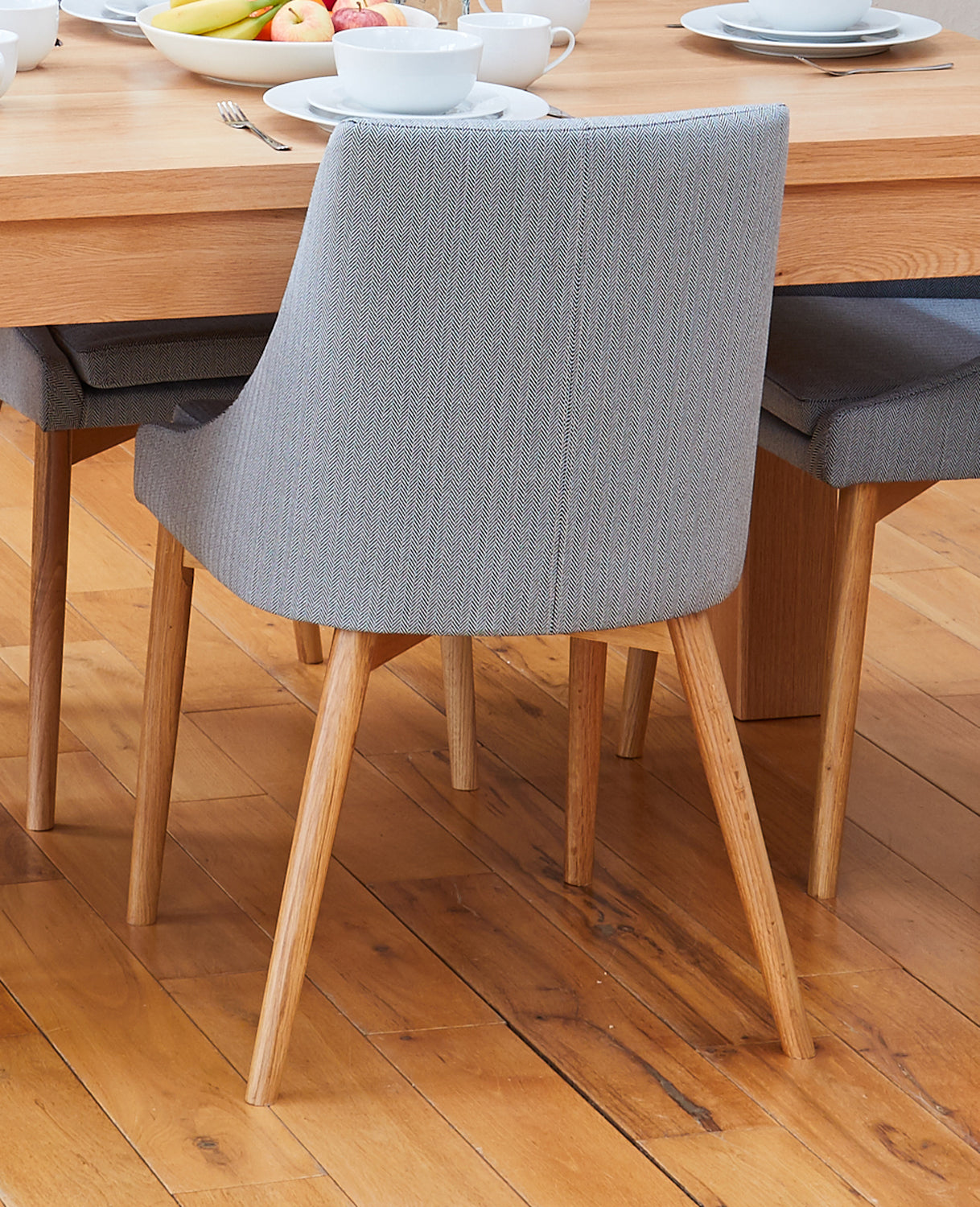 Oak Grey Chair (Pack of two) : Pair of exquisite oak upholstered dining chairs. Part of the  Oak dining room furniture ranges