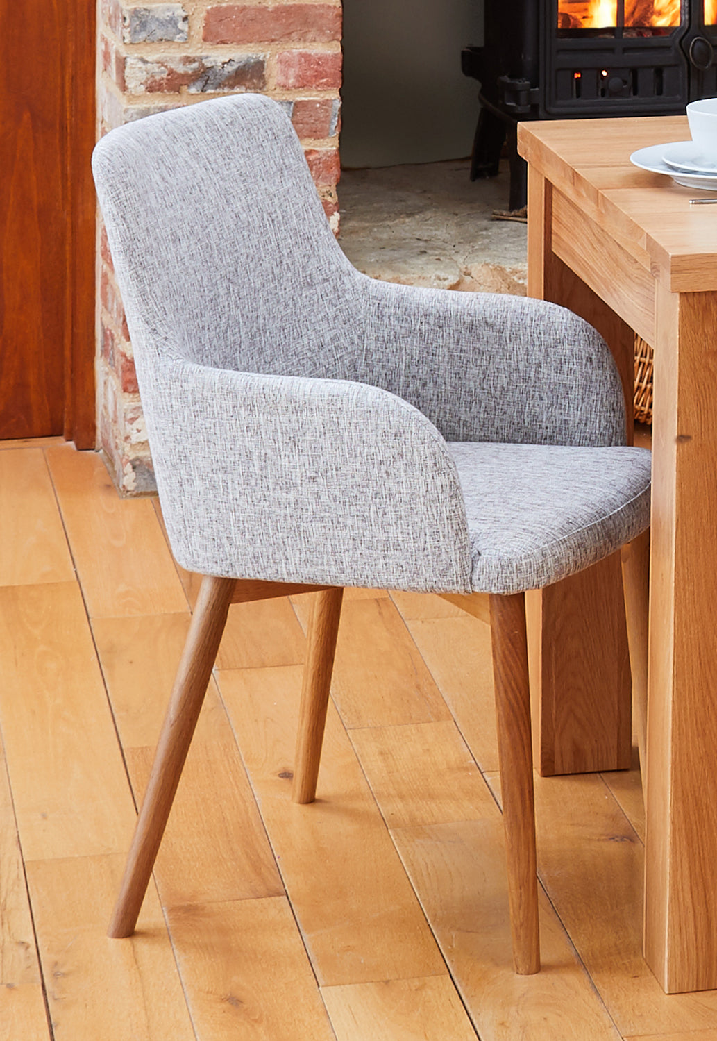 Oak Light Grey Chair (Pack of two) : Pair of exquisite oak upholstered dining chairs. Part of the  Oak dining room furniture ranges