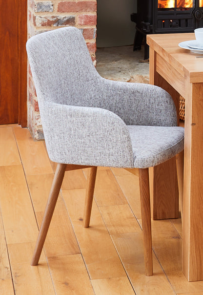 Oak Light Grey Chair (Pack of two) : Pair of exquisite oak upholstered dining chairs. Part of the  Oak dining room furniture ranges