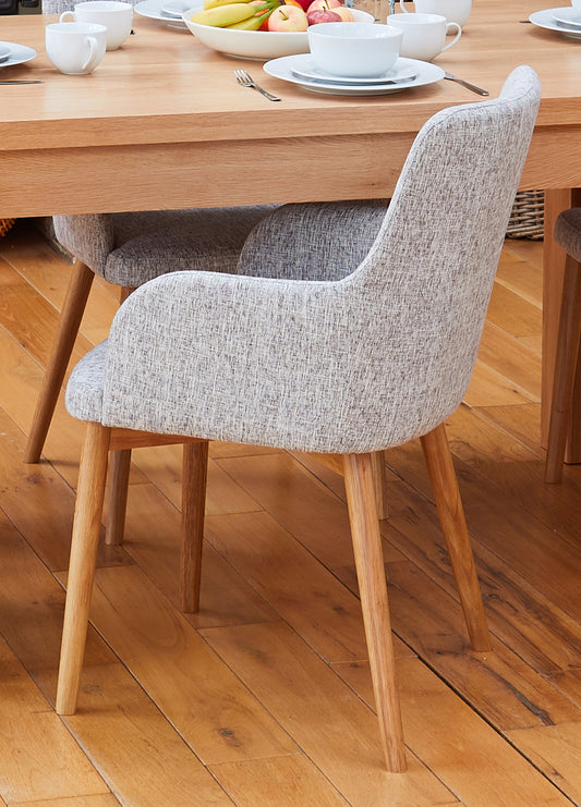 Oak Light Grey Chair (Pack of two) : Pair of exquisite oak upholstered dining chairs. Part of the  Oak dining room furniture ranges