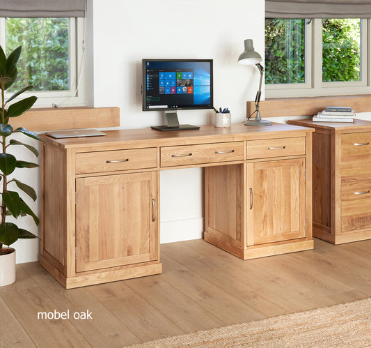 Oak Large Hidden Office Twin Pedestal Desk :  Oak large 'hidden office' twin pedestal computer desk. Stylish solutions for contemporary living. Part of the  Oak home office furniture range.