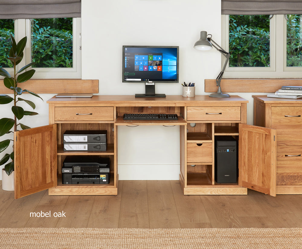 Oak Large Hidden Office Twin Pedestal Desk :  Oak large 'hidden office' twin pedestal computer desk. Stylish solutions for contemporary living. Part of the  Oak home office furniture range.