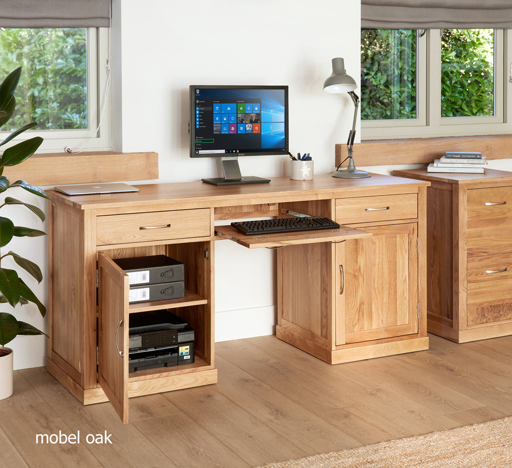 Oak Large Hidden Office Twin Pedestal Desk :  Oak large 'hidden office' twin pedestal computer desk. Stylish solutions for contemporary living. Part of the  Oak home office furniture range.
