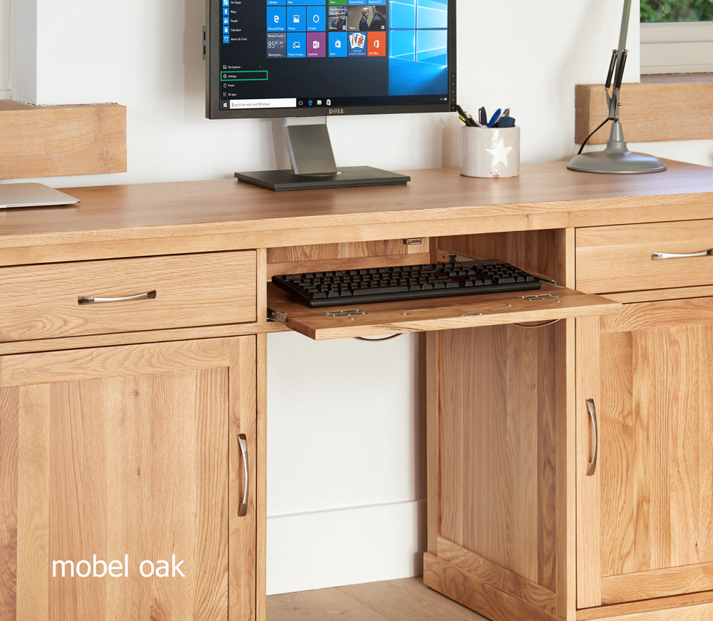Oak Large Hidden Office Twin Pedestal Desk :  Oak large 'hidden office' twin pedestal computer desk. Stylish solutions for contemporary living. Part of the  Oak home office furniture range.