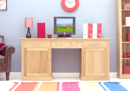 Oak Large Hidden Office Twin Pedestal Desk :  Oak large 'hidden office' twin pedestal computer desk. Stylish solutions for contemporary living. Part of the  Oak home office furniture range.