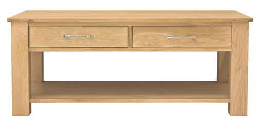 Oak Four Drawer Coffee Table :  Oak large four drawer coffee table with shelf. Stylish solutions for contemporary living. Part of the  Oak living room furniture range.