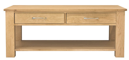 Oak Four Drawer Coffee Table :  Oak large four drawer coffee table with shelf. Stylish solutions for contemporary living. Part of the  Oak living room furniture range.