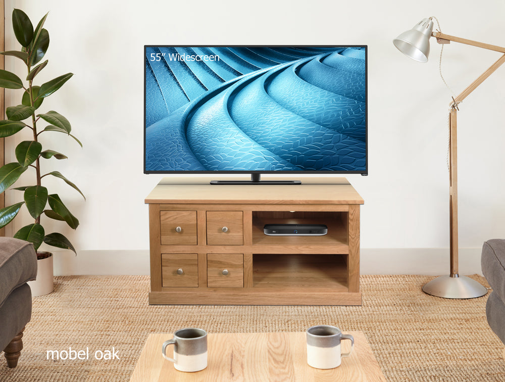 Oak Four Drawer Television Cabinet :  Oak four drawer television (TV) and DVD cabinet. Stylish solutions for contemporary living. Part of the  Oak living room furniture range.