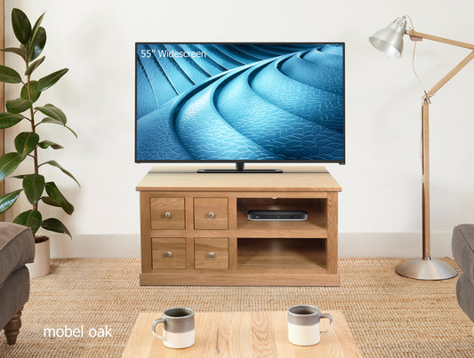 Oak Four Drawer Television Cabinet :  Oak four drawer television (TV) and DVD cabinet. Stylish solutions for contemporary living. Part of the  Oak living room furniture range.