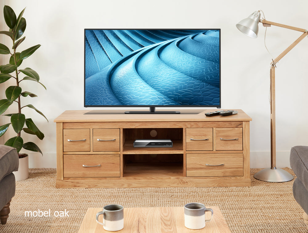 Oak Widescreen Television Cabinet :  Oak widescreen television (TV) and DVD cabinet. Stylish solutions for contemporary living. Part of the  Oak living room furniture range.
