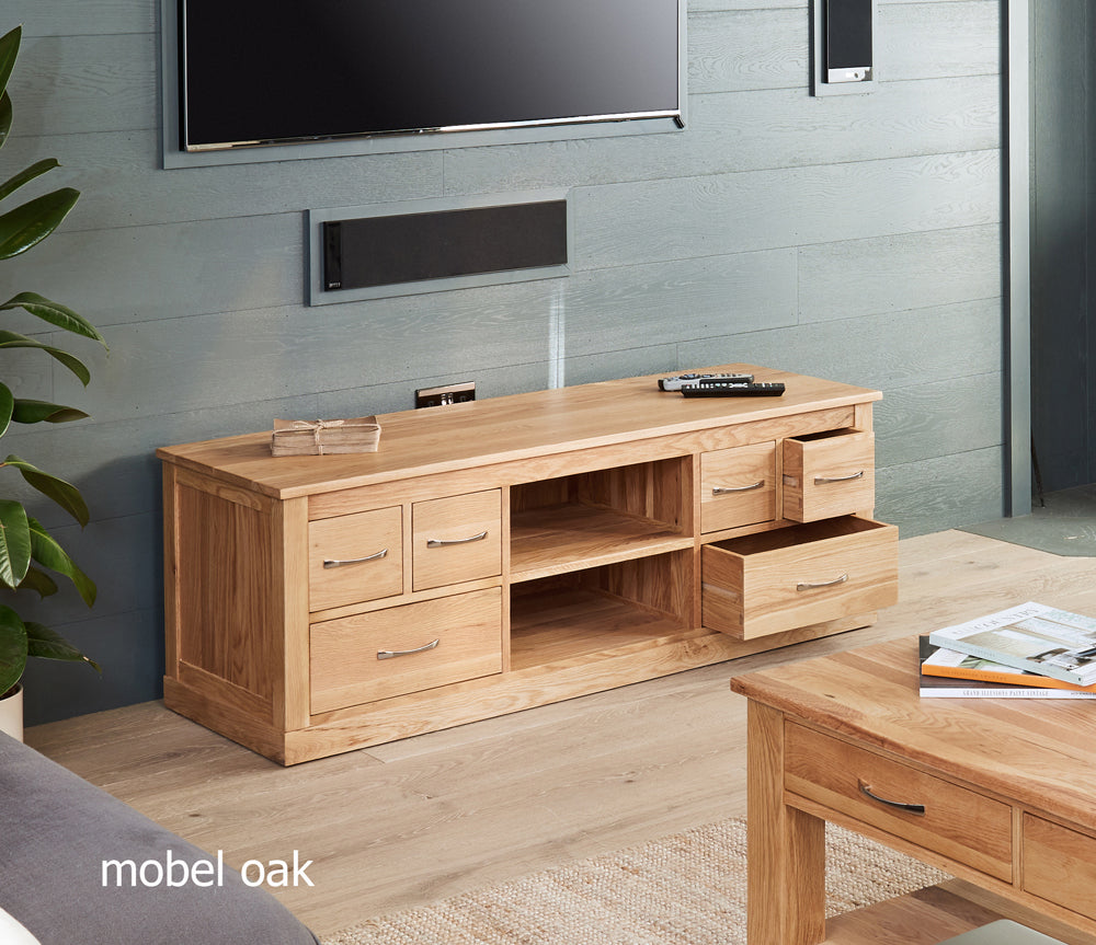 Oak Widescreen Television Cabinet :  Oak widescreen television (TV) and DVD cabinet. Stylish solutions for contemporary living. Part of the  Oak living room furniture range.