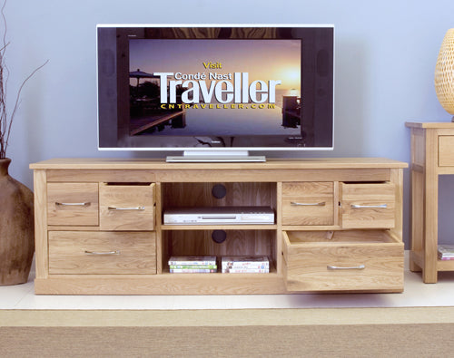 Oak Widescreen Television Cabinet :  Oak widescreen television (TV) and DVD cabinet. Stylish solutions for contemporary living. Part of the  Oak living room furniture range.