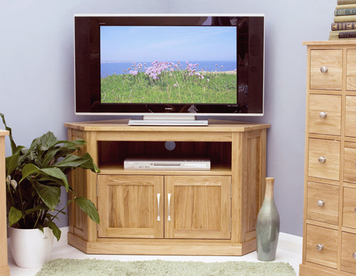 Oak Corner Television Cabinet :  Oak corner television (TV) and DVD cabinet. Stylish solutions for contemporary living. Part of the  Oak living room furniture range.